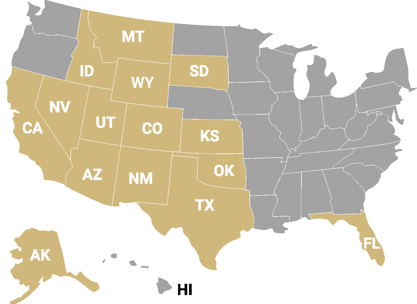 US map of states we accept students from, read below